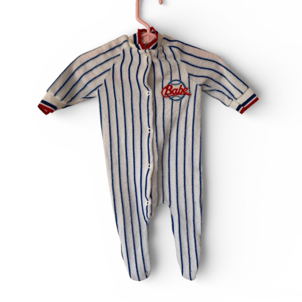 Vintage 70s Baseball Baby Sleeper Terry Cloth Footed Pajamas USA Playskool